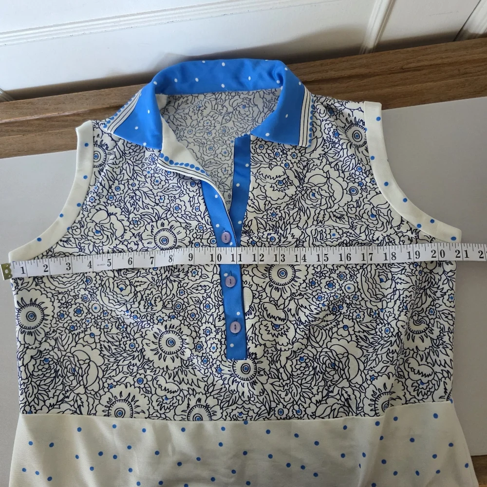 Handmade blue and white dress.  Lg to XL vintage(?), sleeveless, A-line - Picture 9 of 12